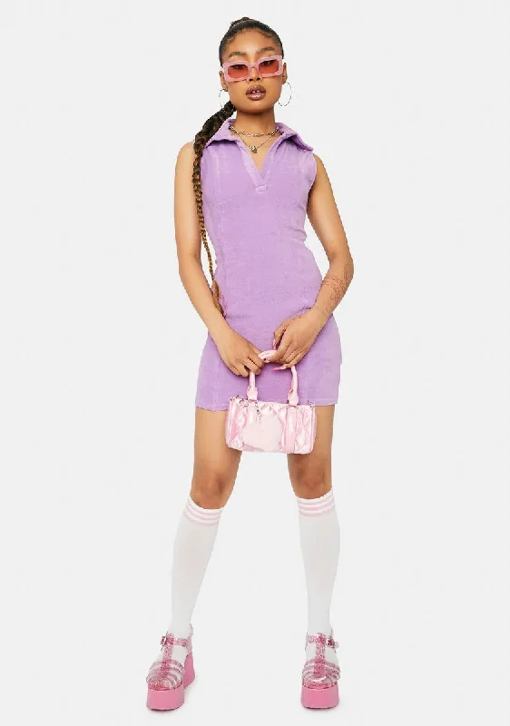 Lilac Up To You Terry Cloth Mini Dress