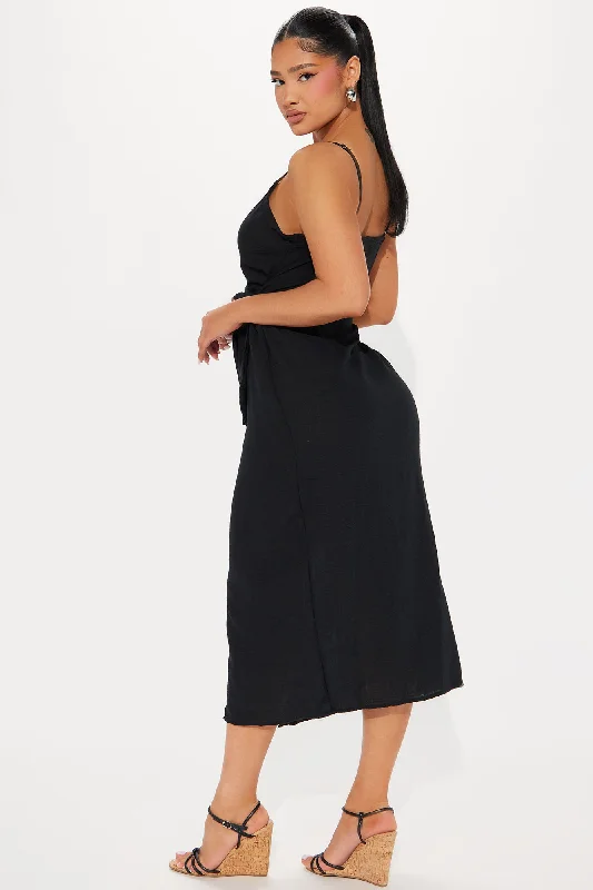 Liliana Linen Midi Dress - Black