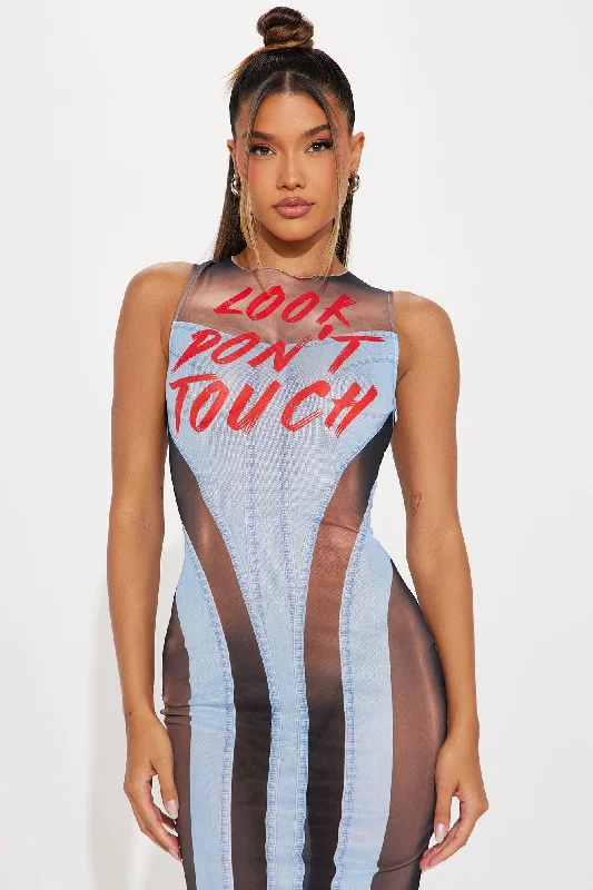 Look Don't Touch Mesh Midi Dress - Blue/combo