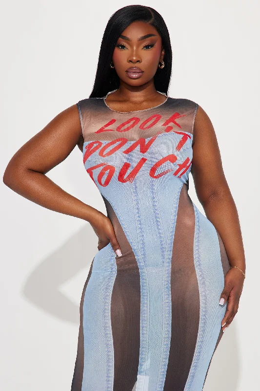 Look Don't Touch Mesh Midi Dress - Blue/combo