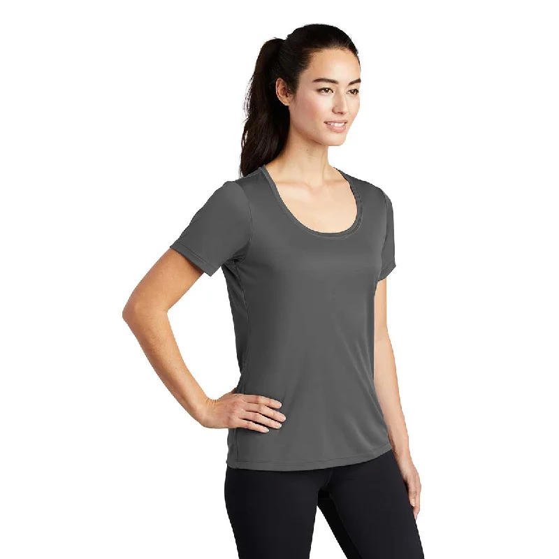 Sport-Tek Women's Dark Smoke Grey Posi-UV Pro Scoop Neck Tee