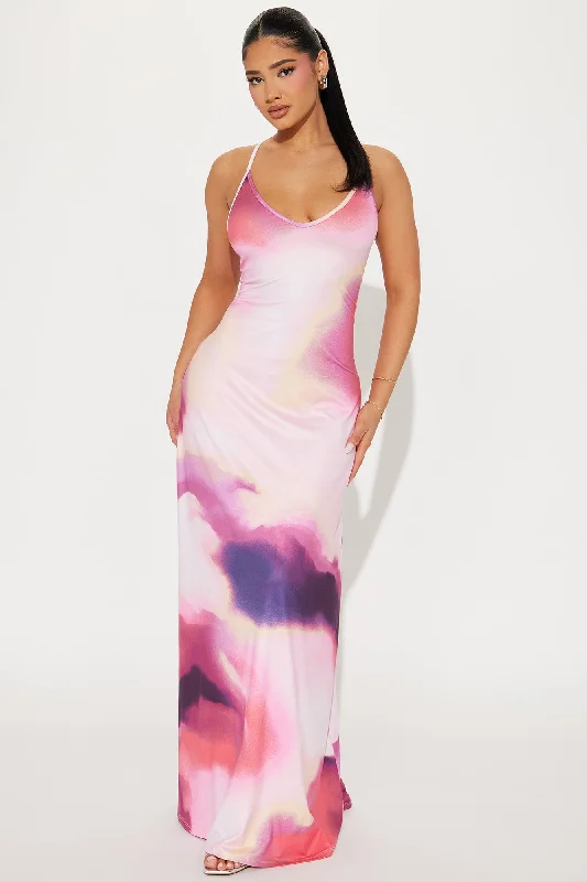 Margo Tie Dye Maxi Dress - Fuchsia/combo