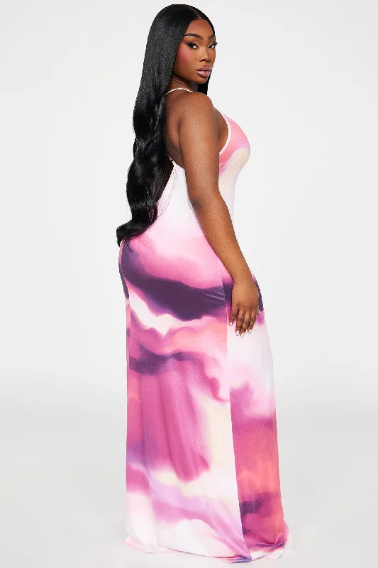 Margo Tie Dye Maxi Dress - Fuchsia/combo