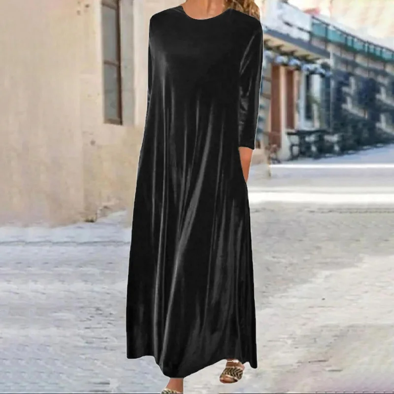 Mature Winter Velvet Shift Maxi Dress