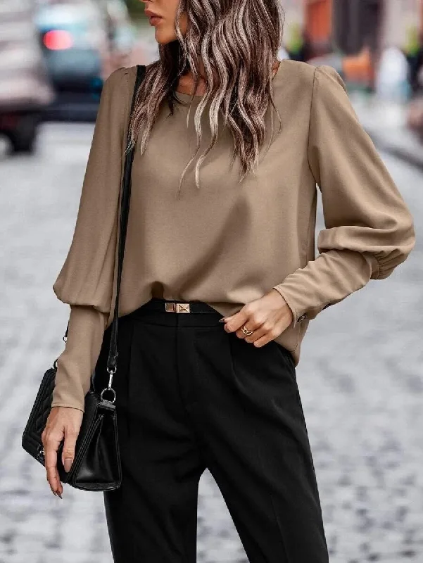 Metal Button O-Neck Blouse