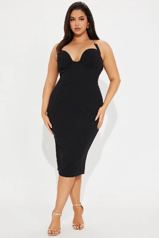 Midnight Stallion Midi Dress - Black