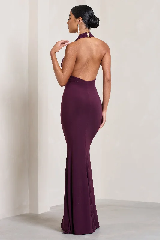 Milani | Plum Backless Cowl Neck Fishtail Maxi Dress