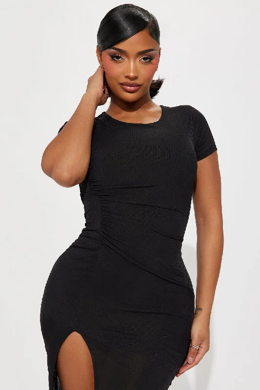 Mina Double Lined Midi Dress - Black