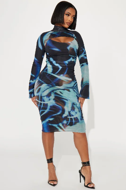 Molly Mesh Midi Dress - Blue/combo