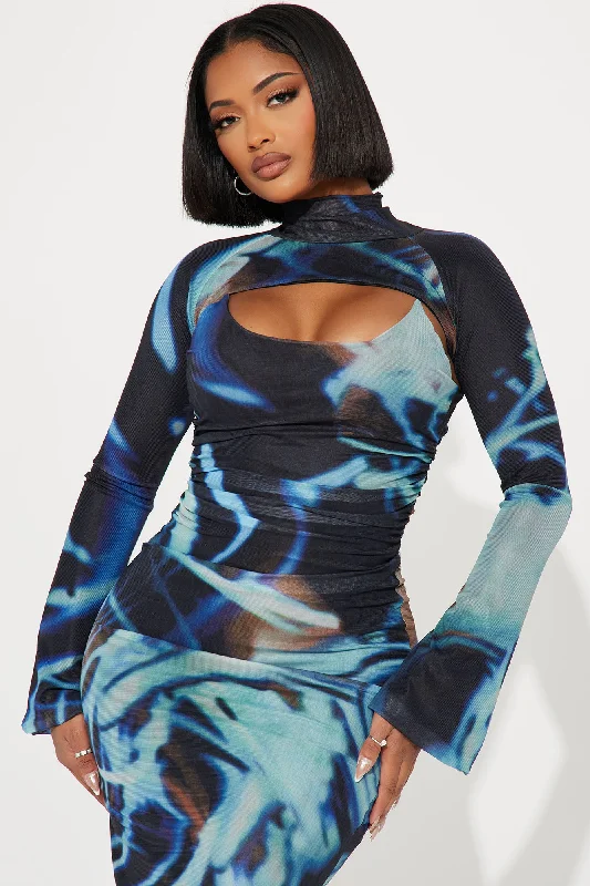 Molly Mesh Midi Dress - Blue/combo