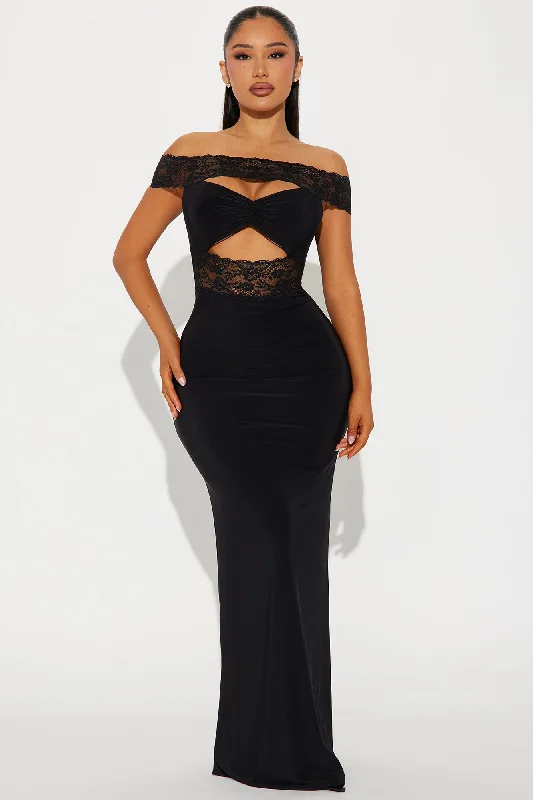 Monica Lace Off Shoulder Maxi Dress - Black