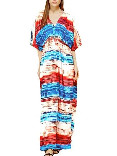 Multicolored Tie Dye Print Kaftan Maxi Dress