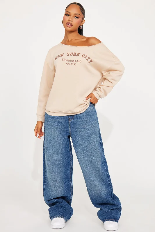 NYC Off The Shoulder Sweatshirt - Sand