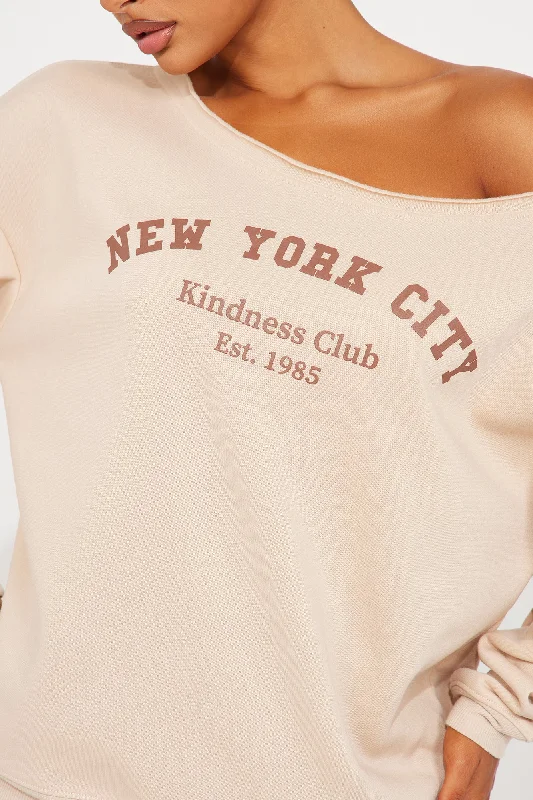 NYC Off The Shoulder Sweatshirt - Sand