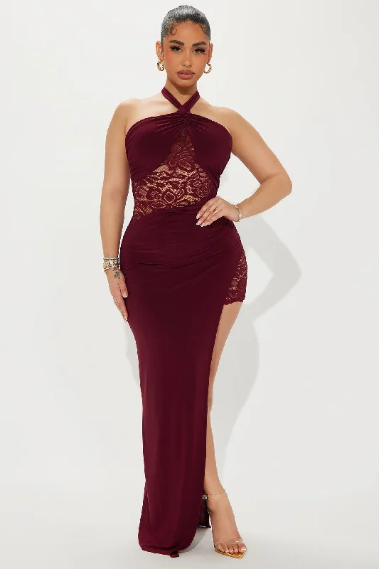 Olivia Lace Maxi Dress - Burgundy