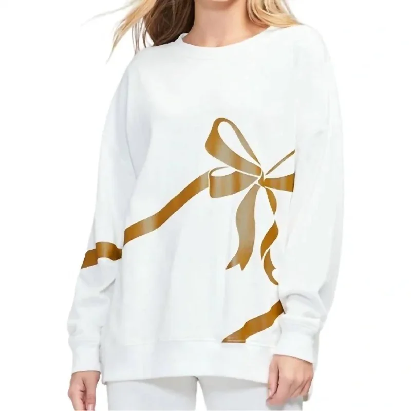 Open Me First Bow Sweatshirt In Cream