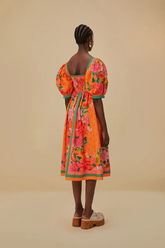 Orange Fruit Garden Scarf Midi Dress