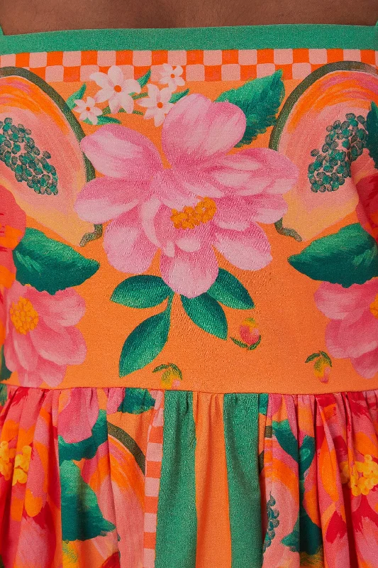 Orange Fruit Garden Scarf Midi Dress