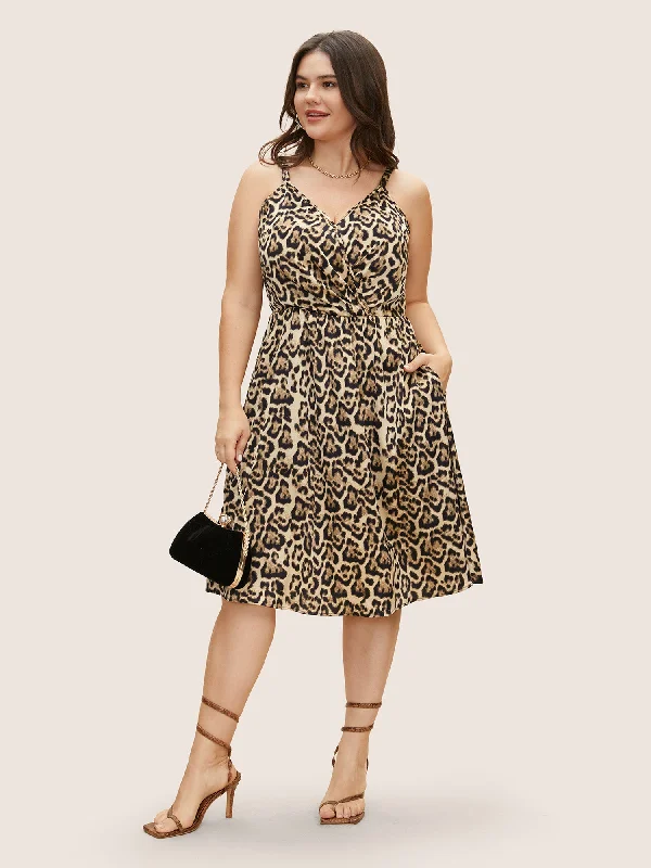 Overlap Collar Leopard Print Cami Dress