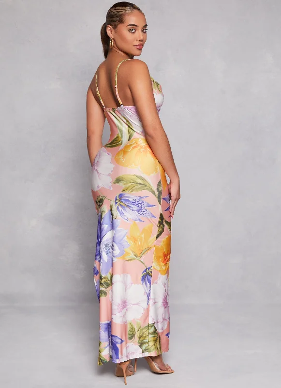 Haute Monde Floral Print Side Slit Maxi Dress