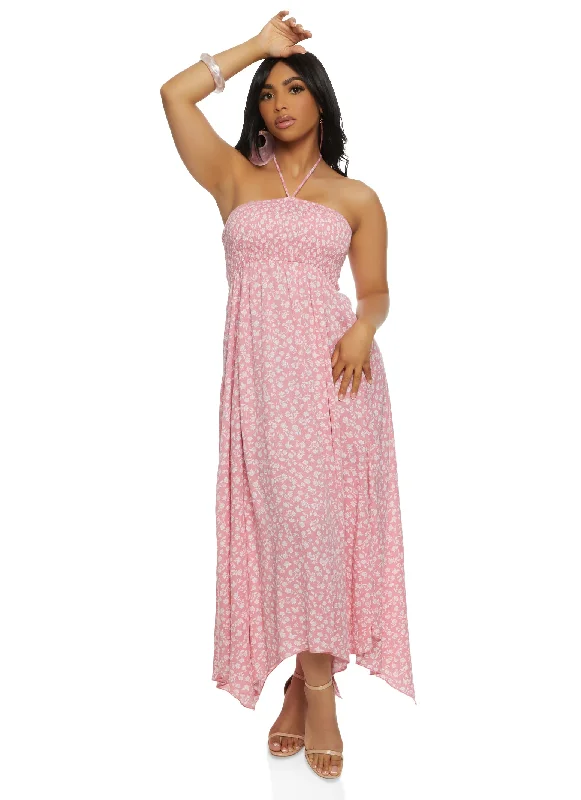 Floral Print Halter Maxi Dress