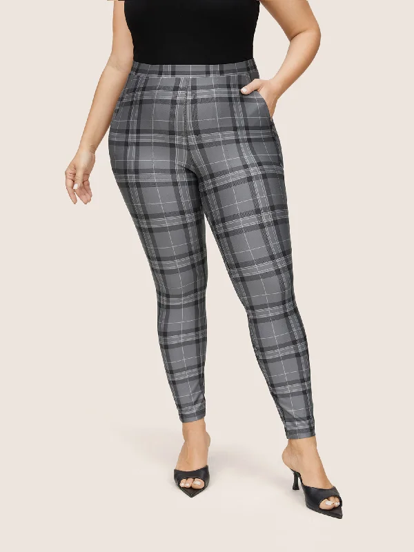 Plaid High Rise Slant Pocket Skinny Leggings