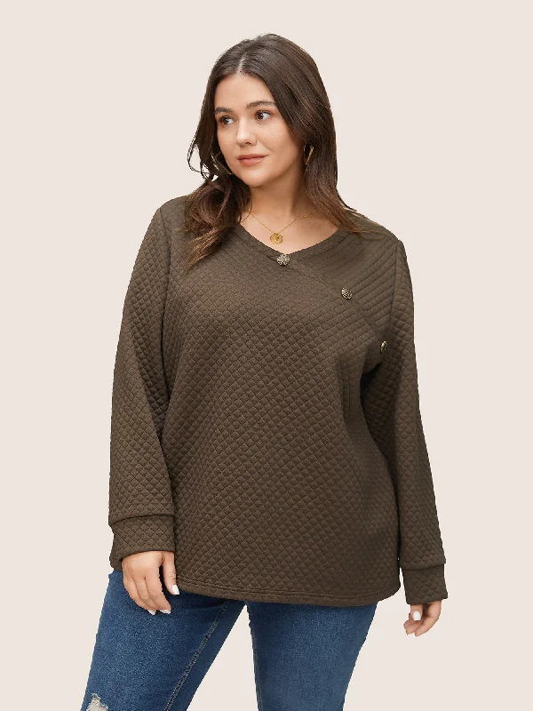 Plain Argyle Quilted Button Detail Sweatshirt