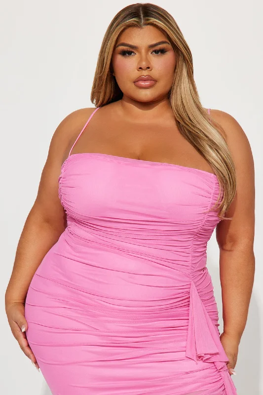 Pretty Lady Ruched Midi Dress - Pink