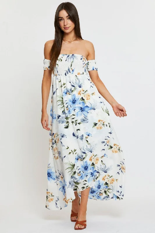 Print Maxi Dress Off Shoulder