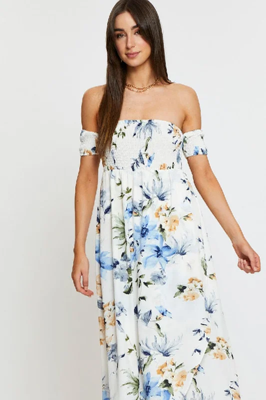 Print Maxi Dress Off Shoulder