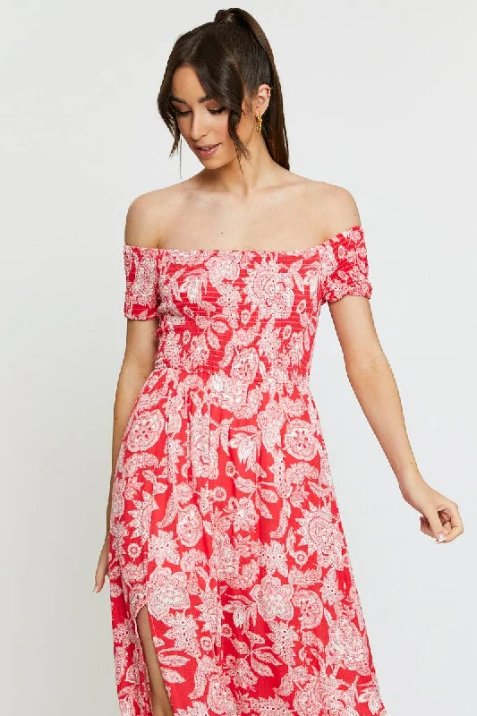 Print Maxi Dress Off Shoulder Evening