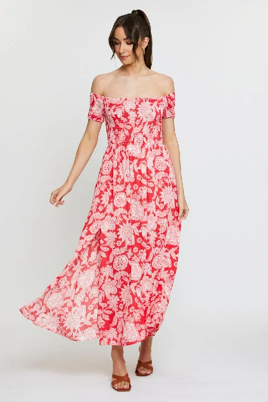 Print Maxi Dress Off Shoulder Evening