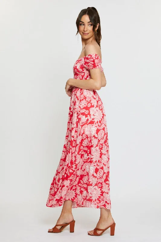 Print Maxi Dress Off Shoulder Evening