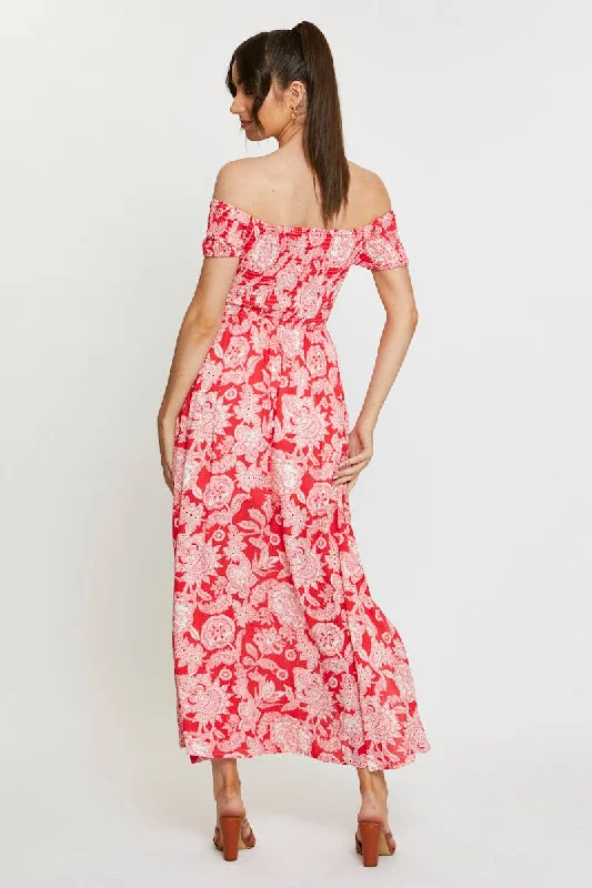 Print Maxi Dress Off Shoulder Evening