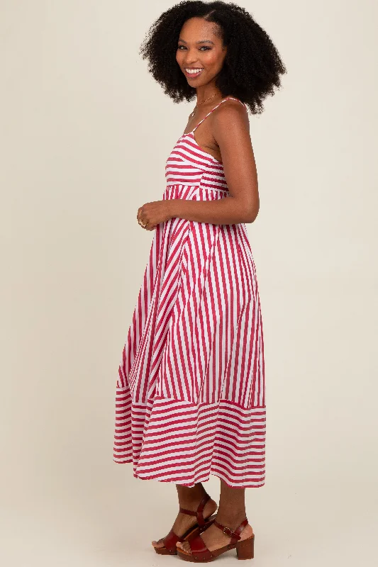 Red Contrast Stripe Midi Dress