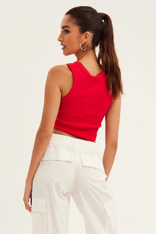 Red Tank Top Sleeveless Crew Neck