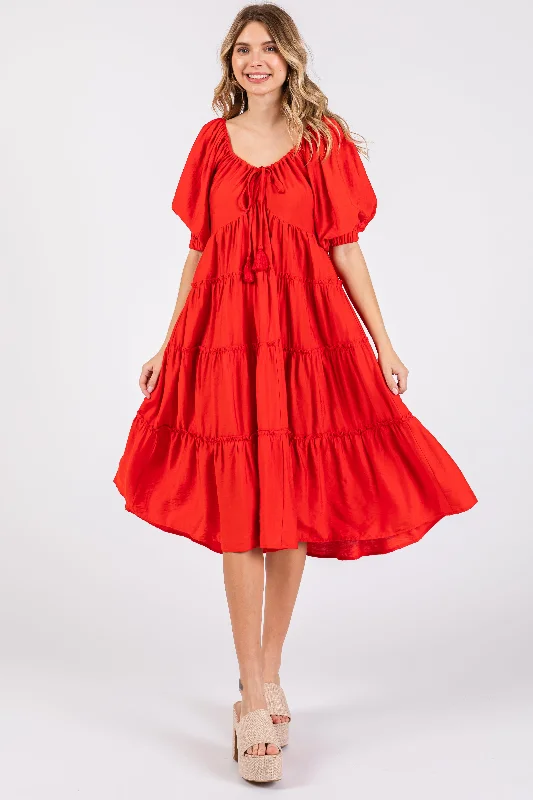 Red Tiered Midi Dress