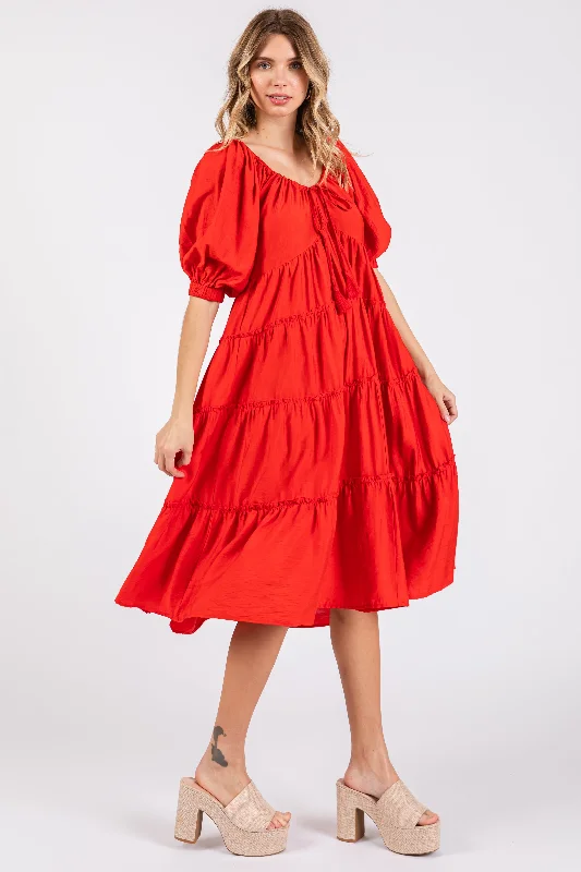 Red Tiered Midi Dress