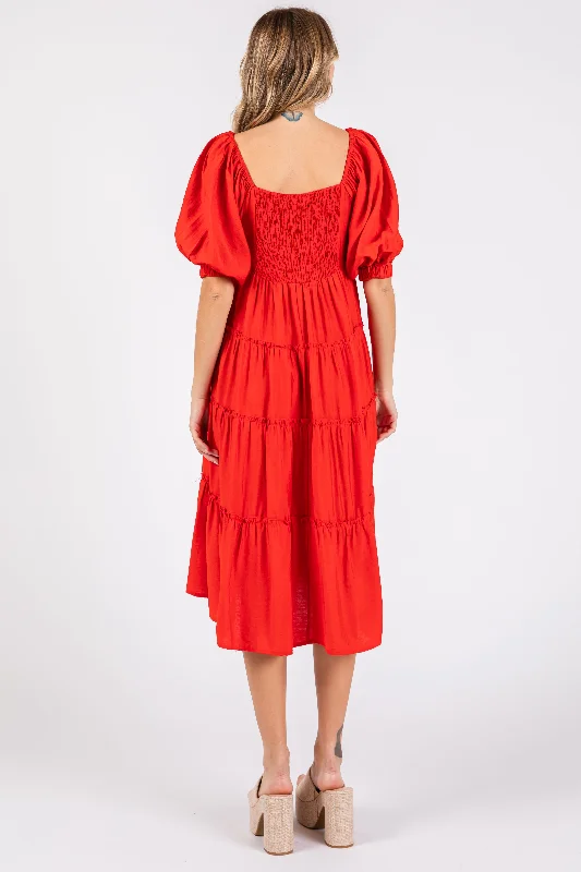 Red Tiered Midi Dress