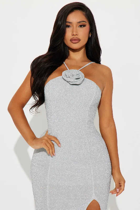 Rose Radiance Midi Dress - Silver