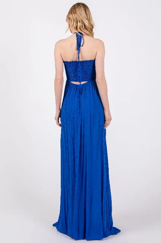 Royal Blue Smocked Halter Maxi Dress