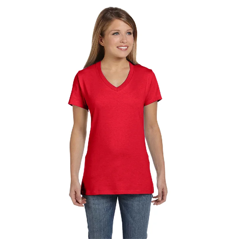 Hanes Women's Athletic Red 4.5 oz. 100% Ringspun Cotton nano-T V-Neck T-Shirt