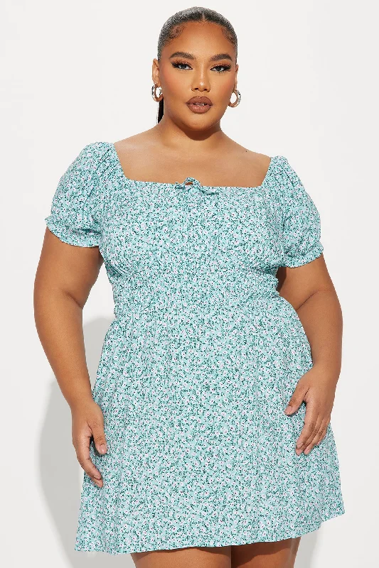 Sally Floral Mini Dress - Turquoise