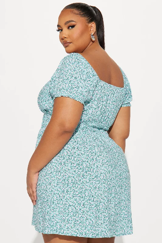 Sally Floral Mini Dress - Turquoise