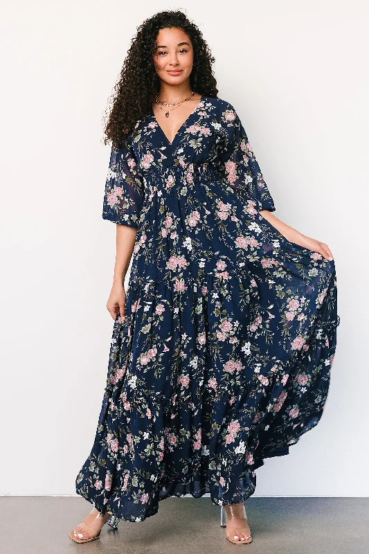 Sawyer Tiered Maxi Dress | Navy + Pink