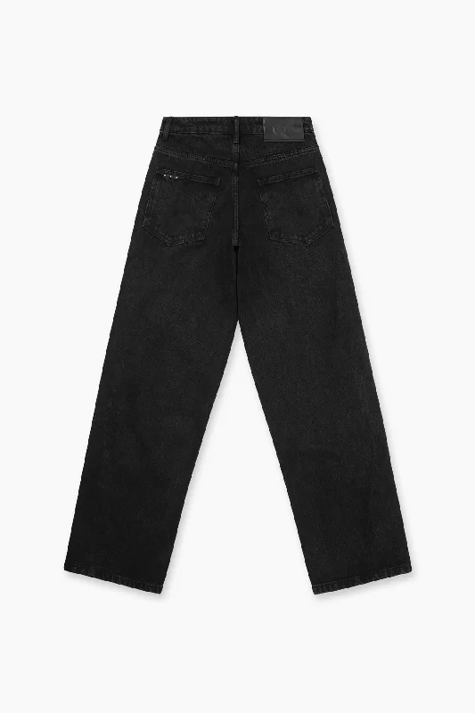 SIDE CUTOUT WIDE LEG JEAN | BLACK