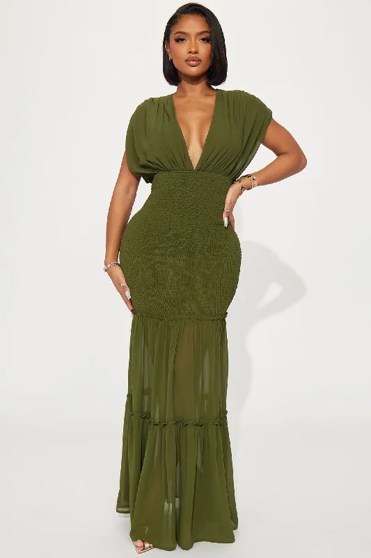 Sienna Chiffon Maxi Dress - Olive