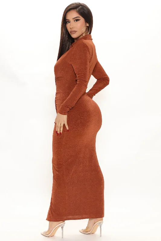 Silky Smooth Long Sleeve Slinky Dress - Copper