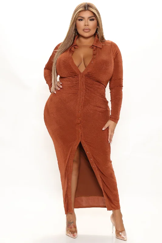 Silky Smooth Long Sleeve Slinky Dress - Copper