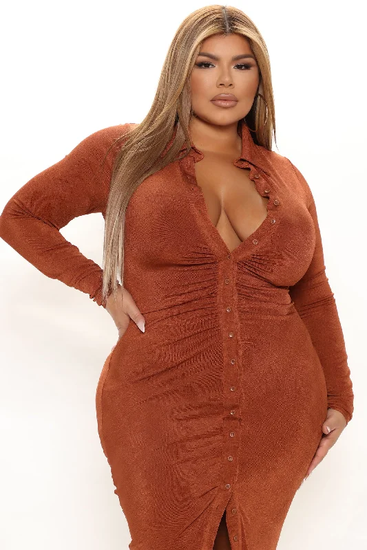 Silky Smooth Long Sleeve Slinky Dress - Copper